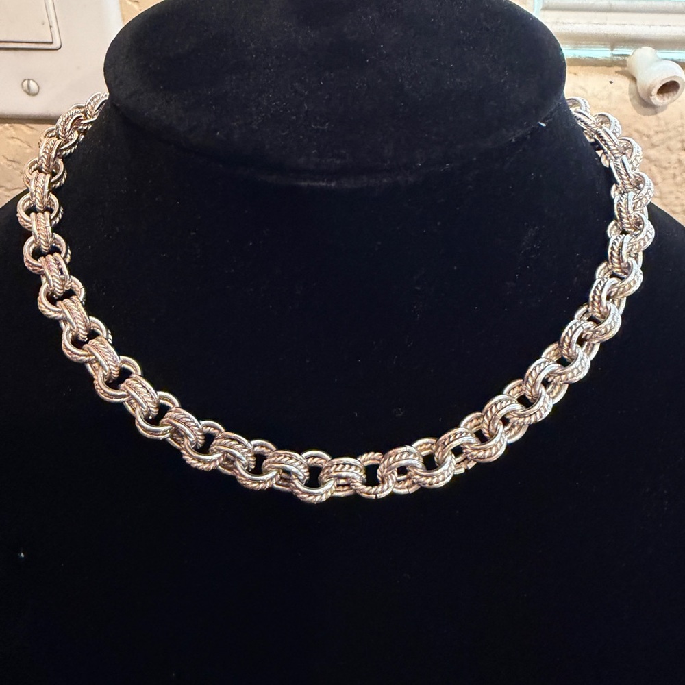 Sterling Silver 925 Triple Row Rolo Necklace Toggle Closure 16.25 Inches 70Grams